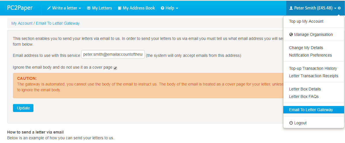 Shows how to configure the Email to letter Gateway