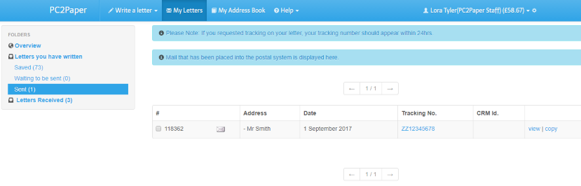 Royal Mail Tracking Number