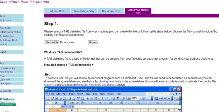 Shows uploading an address book. step1