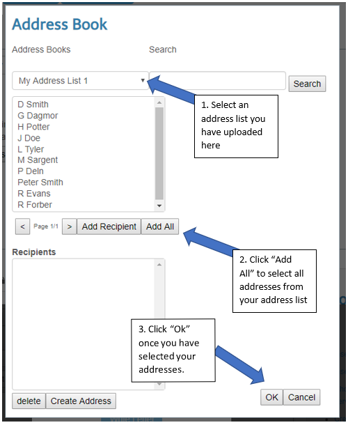 Selected addresses to send your mailshot to