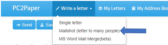 Select Mailshot interface