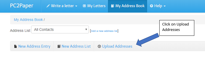 Upload Addresses button location